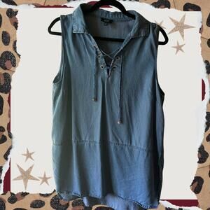 Jones New York Sleeveless Chambray Lace-Up Tunic Top Large - Casual Chic